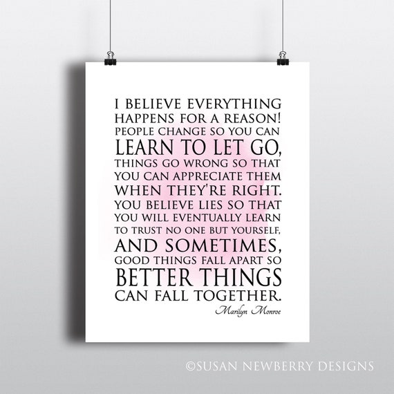 I Believe Everything Happens For A Reason Marilyn Monroe Etsy