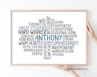 Custom Word Cloud Wall Art for graduations, birthdays, retirement, weddings, and anniversaries