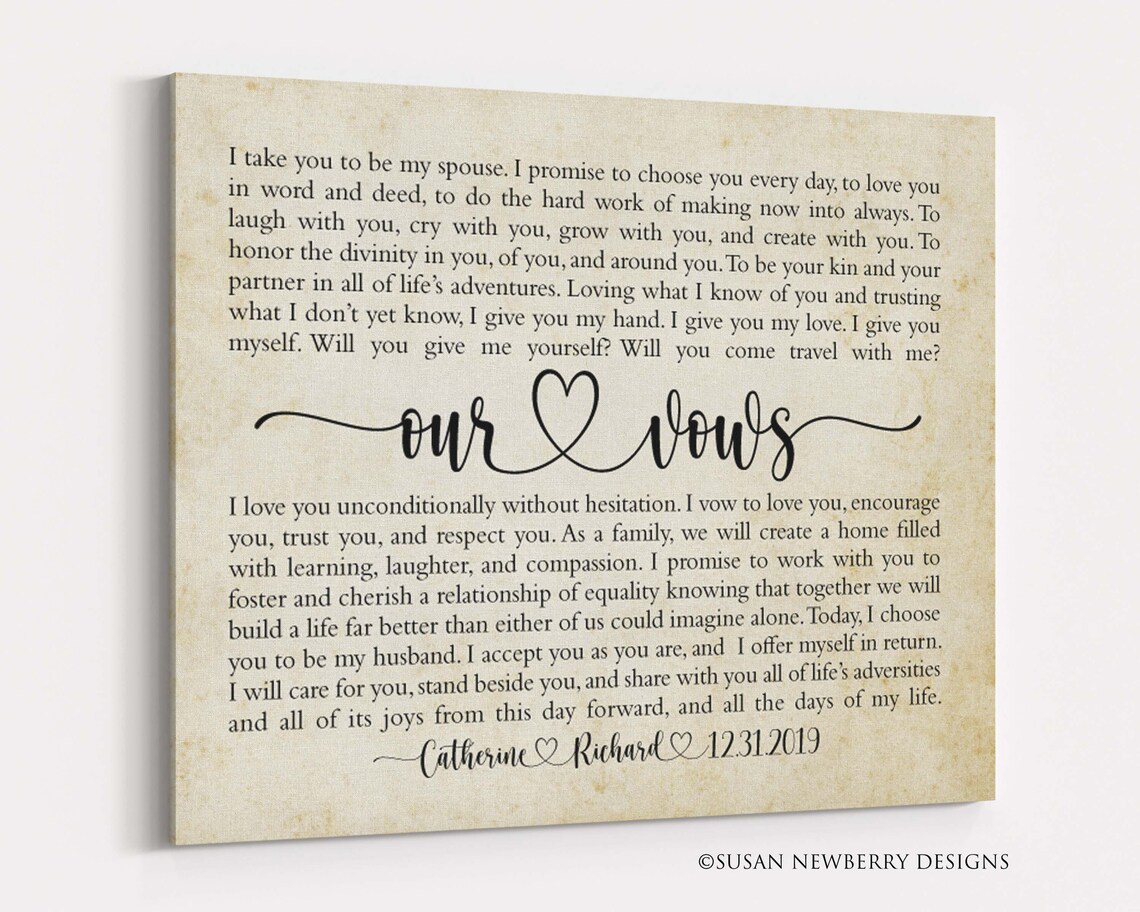 Wedding Wall Art PRINT or CANVAS Our Vows Custom Anniversary Etsy