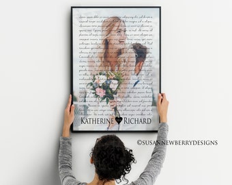 Personalized wedding photo PRINT OR CANVAS - Your wedding vows, any song lyrics - Custom gift for couple - Gift for her