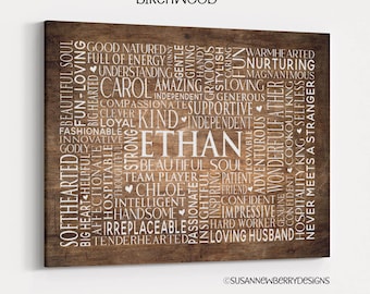 Custom Multi-Font Rectangular Word Cloud Print on Birch Wood
