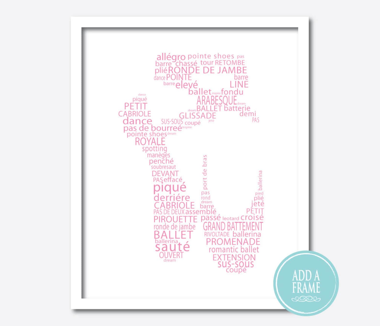 ballerina art - ballet slipper word art - ballet typography - point shoe - dance print - dance wall art - wall decor - girls roo