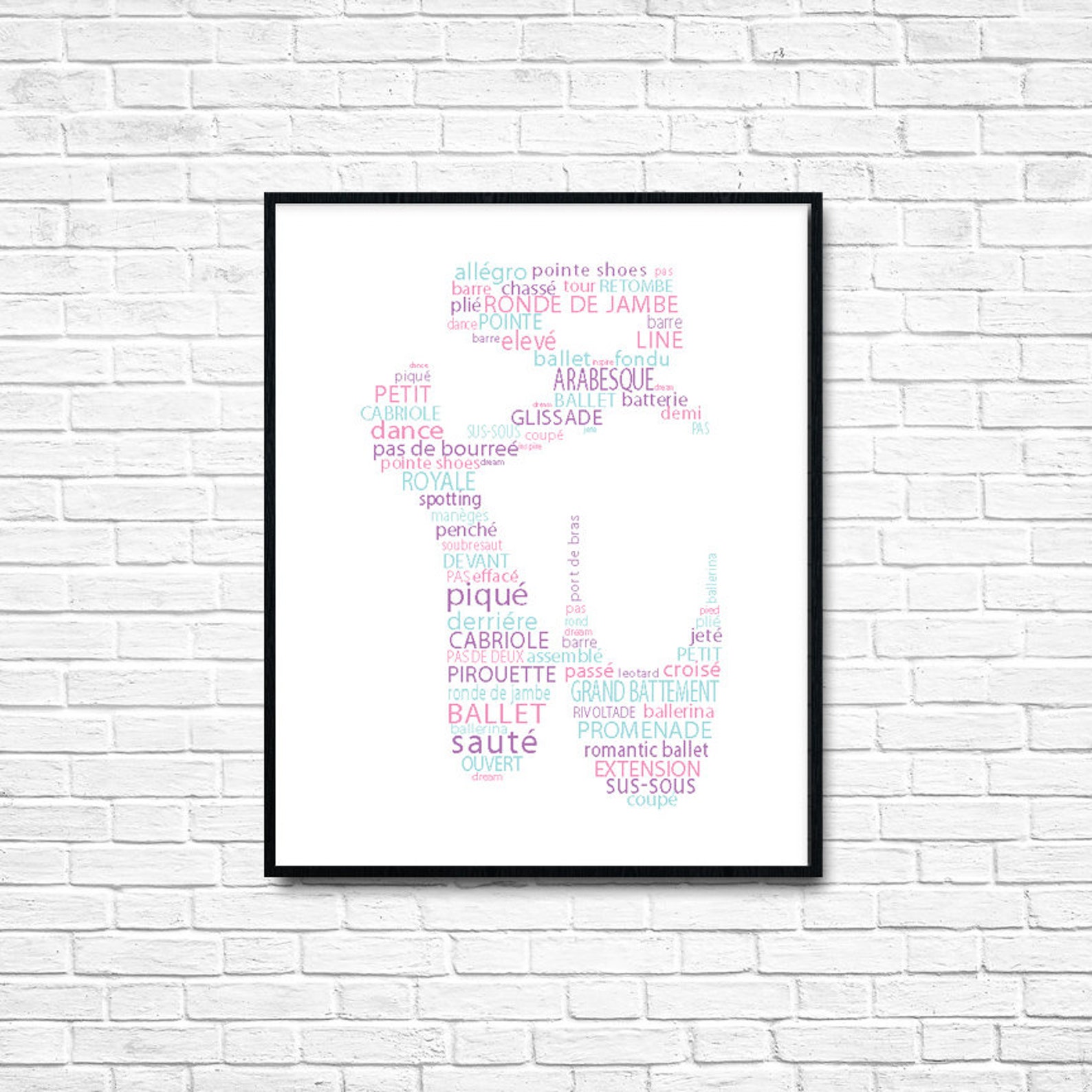 ballerina art - ballet slipper word art - ballet typography - point shoe - dance print - dance wall art - wall decor - girls roo