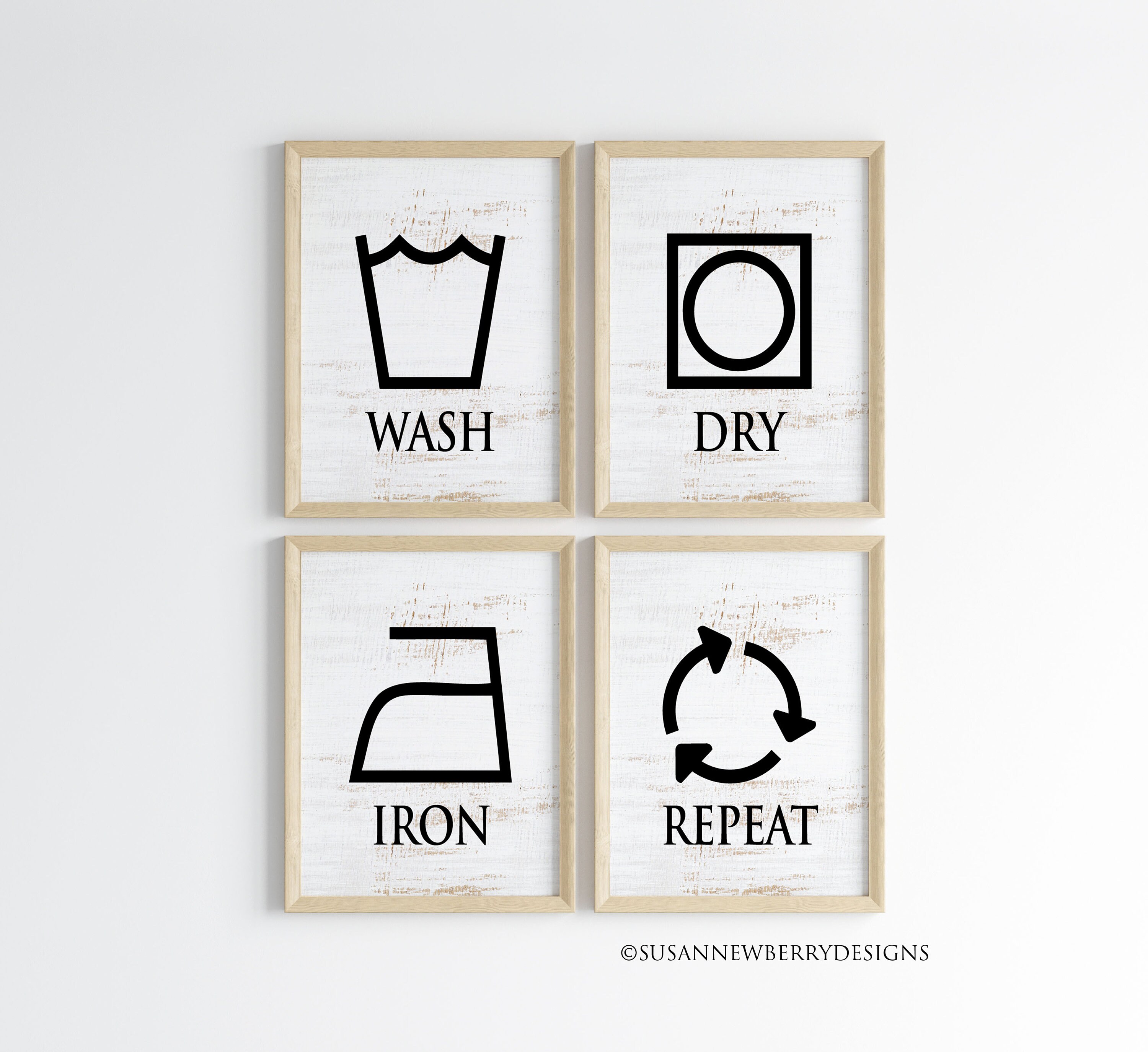 Wash Dry Iron Repeat Laundry Room Art Wall Decor Set of Four