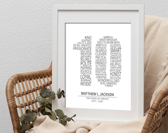 Custom Number Word Cloud Print or Canvas Work Appreciation or Retirement Gift