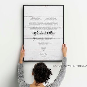 Your wedding vows, any song lyrics heart shaped Print or Canvas Wall Art - Custom Wedding or Anniversary Gift - Wall Décor
