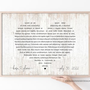 Custom PRINT or CANVAS - Your Wedding Vows or Any song lyrics Wall Art - Anniversary or Wedding Gift - Heart Shaped Art