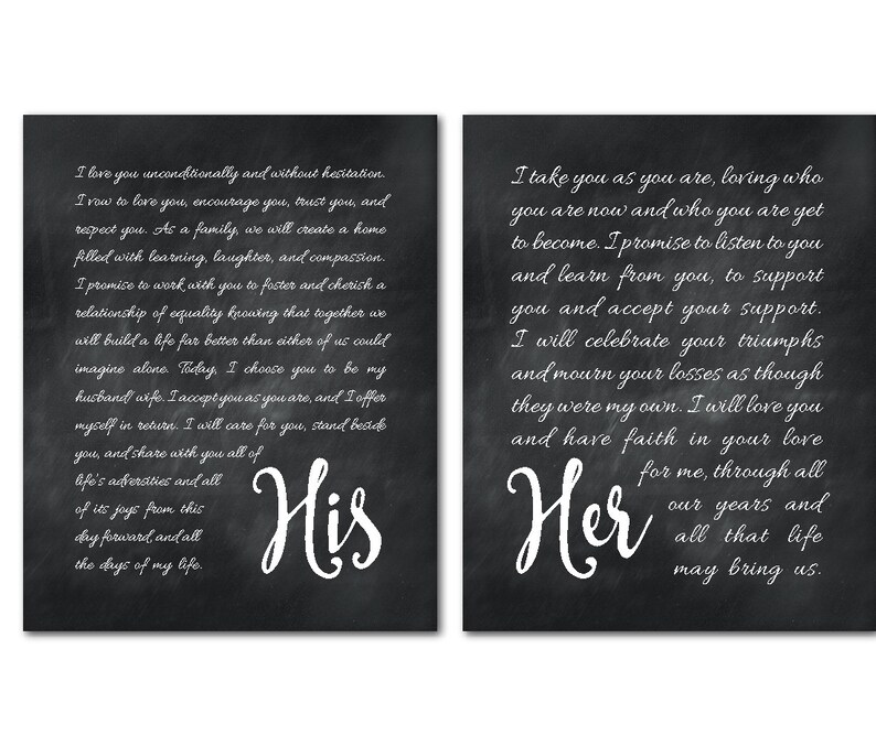 Wedding Wall Decor His Her Wedding Vows Wall Art PRINT Duo Etsy
