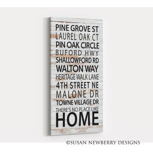 Modern Farmhouse Canvas Wall Art Street Names or Cities No Place like Home Housewarming or Anniversary Gift Customized Subway Sign image 1