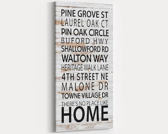Modern Farmhouse Canvas Wall Art - Street Names or Cities - No Place like Home - Housewarming or Anniversary Gift - Customized Subway Sign