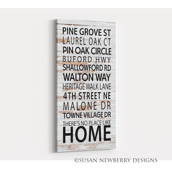 Modern Farmhouse Canvas Wall Art - Street Names or Cities - No Place like Home - Housewarming or Anniversary Gift - Customized Subway Sign