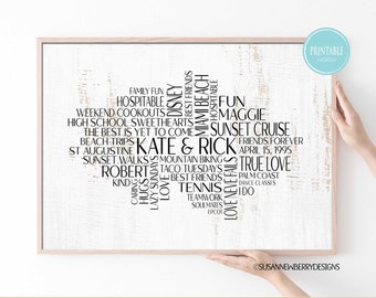 PRINTABLE Custom Word Cloud Print -  Name Typography - Wedding, Anniversary, Retirement, Birthday Gift -Digital File