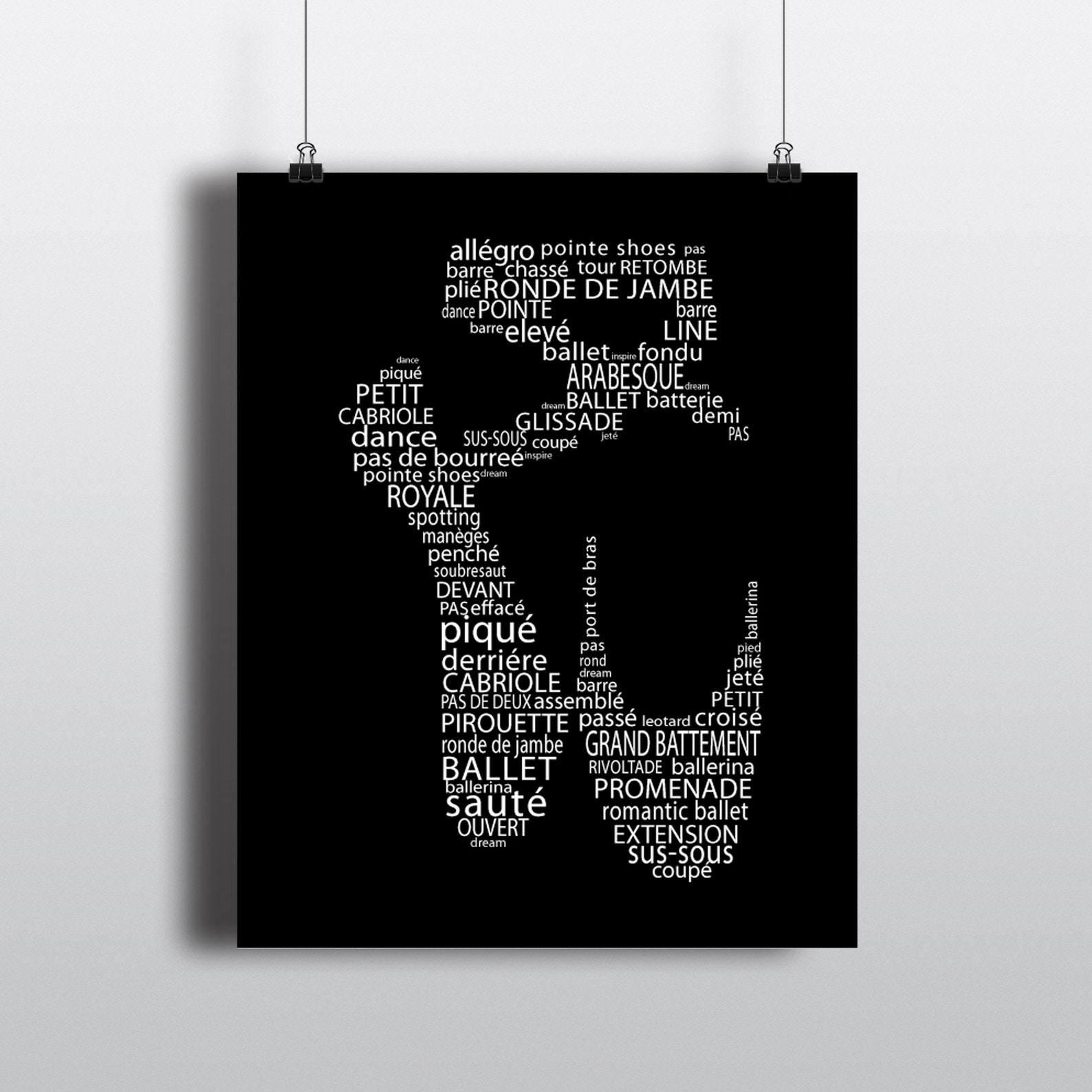 ballerina art - ballet slipper word art - ballet typography - point shoe - dance print - dance wall art - wall decor - girls roo