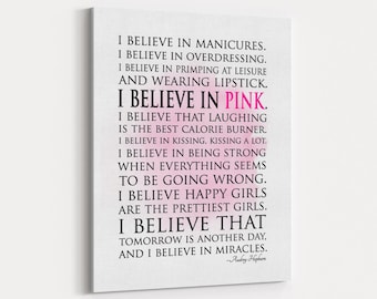 I believe in miracles I believe in pink - Happy girls Audrey Hepburn Quote - Typography Wall Art - inspirational PRINT or CANVAS - teen art