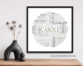 Custom Multi-Font Word Cloud Circle Print or Canvas - Gift or Weddings, Anniversaries, Birthdays, Retirement, Friendship, or Graduation