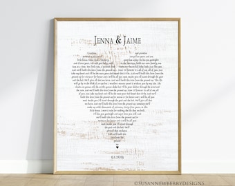 Wedding vows or song lyrics - Customized Wedding Anniversary Gift - First Dance Vows PRINT or CANVAS -Cotton Anniversary