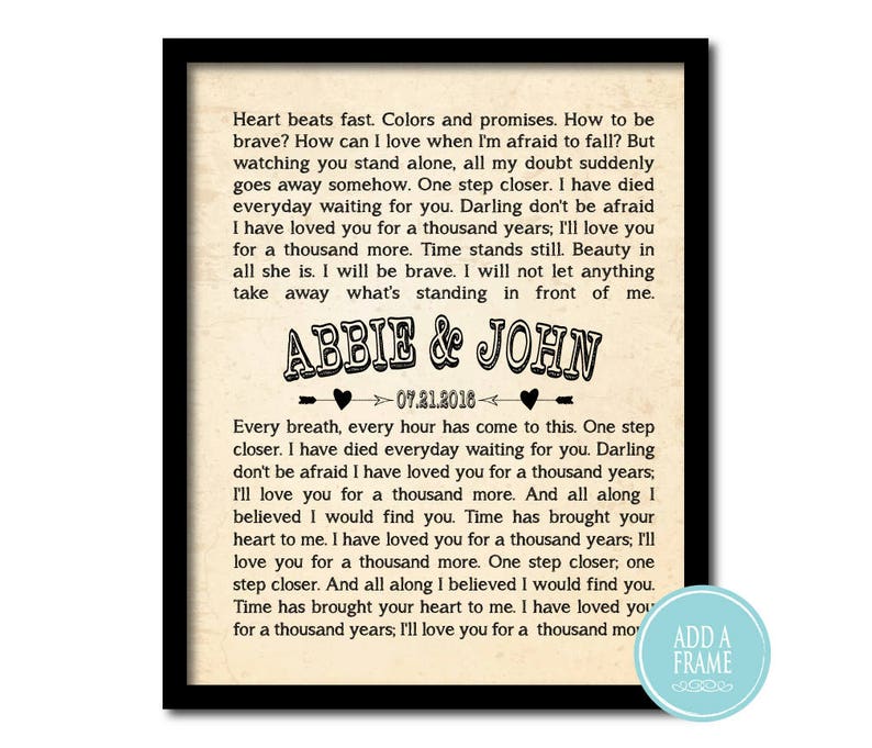 Wedding Wall CANVAS Art Any song lyrics Wedding Vows Etsy