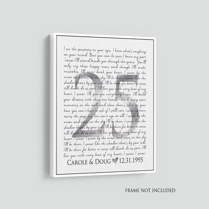 25th Anniversary Gift Wedding Vows or Song Lyrics CANVAS Etsy