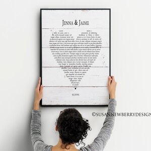Custom Wedding vows or song lyrics - Wedding, Anniversary Gift - Heart shaped PRINT OR CANVAS - first year anniversary
