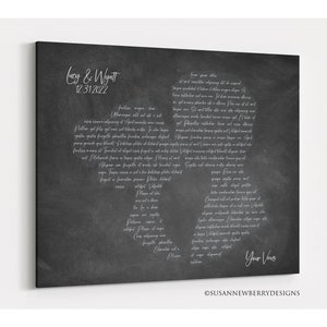 Couple Kissing Shape PRINT or CANVAS Your wedding vows song Dark chalkboard