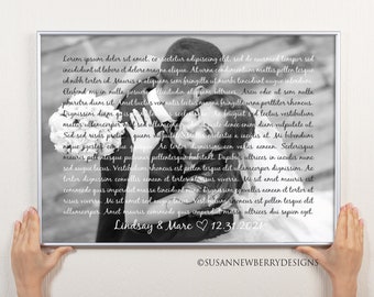 1st Anniversary Wedding Photo with your wedding vows or song lyrics PRINT or CANVAS -1st Dance Paper Gift for couple