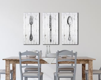 Farmhouse Canvas Trio - Kitchen Wall Art - Knife Fork Spoon - Housewarming Gift - Kitchen Décor - Farmhouse Style