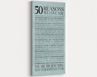 50 Reasons We Love You Modern Canvas Wall Art - Gift for Mom or Dad - Birthday Gift - Anniversary Gift - Wedding Gift