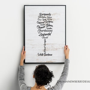 Typographie du vin, impression d'art sur le vin ou impression sur toile - mots de verre à vin - décoration murale cuisine salle à manger - décoration bar