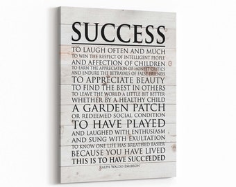 Success: this is to have succeeded laugh often and much Inspirational Emerson quote Canvas Wall Art - Graduation Gift
