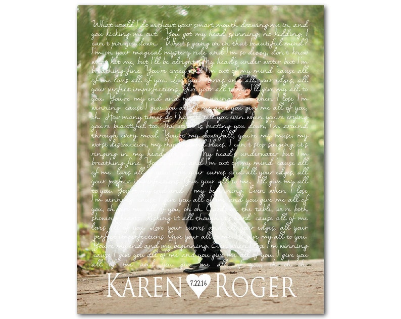 Personalized wedding photo PRINT Any song lyrics first 