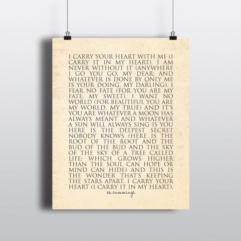 I Carry Your Heart With Me Poster E.e. Cummings PRINT OR | Etsy