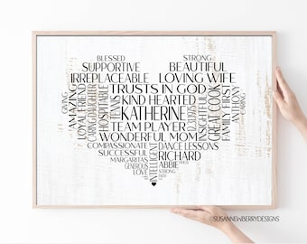 Custom Heart Word Cloud Print or Canvas - Personalized Name Typography