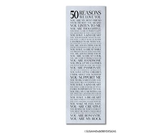 50 Reasons We Love You Panoramic Modern Canvas Wall Art - Gift for Mom or Dad, Birthday, Anniversary, Wedding Gift