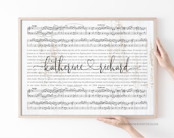 Any song lyrics PRINT OR CANVAS - Song lyrics with sheet music - Wedding Anniversary Gift - Rustic Farmhouse Décor