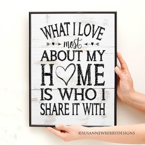 Inspirational Wall Art What I love most about my home is who I share it with PRINT OR CANVAS Foyer Decor image 1