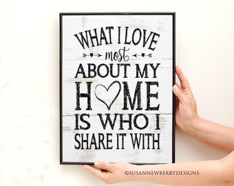 Inspirational Wall Art - What I love most about my home is who I share it with PRINT OR CANVAS - Foyer Decor