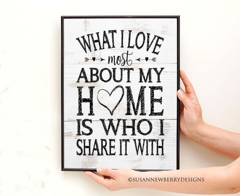 Inspirational Wall Art What I love most about my home is who I share it with PRINT OR CANVAS Foyer Decor image 1