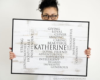 Custom word cloud -Personalized Name Typography PRINT or CANVAS -Customized Birthday Gift -Personalized Retirement