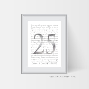 25th Silver Anniversary Gift for couples - your wedding vows or your song lyrics PRINT OR CANVAS - Personalized Gift