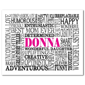 Custom Word Art Personalized typography PRINT or CANVAS Anniversary Graduation Birthday Retirement gift Hot pink