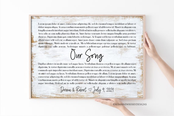 Print Gift Wedding Song Greenery Vows Lyrics Poster Anniversary