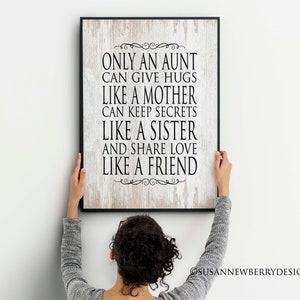 Only an aunt can give hugs like a mother keep secrets... share love like a friend - gift for aunt -  Print or Canvas Wall Art