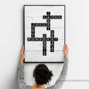 Arte mural familiar personalizado de Scrabble - Impresión tipográfica o lienzo - Arte de palabras personalizado - Regalo de aniversario - Apellidos