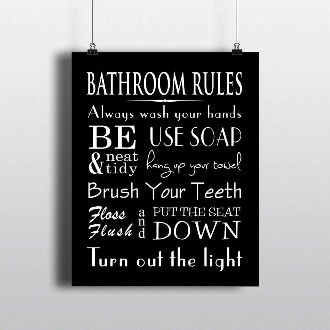 Bathroom Wall Art Word Art PRINT Bathroom Rules Etsy