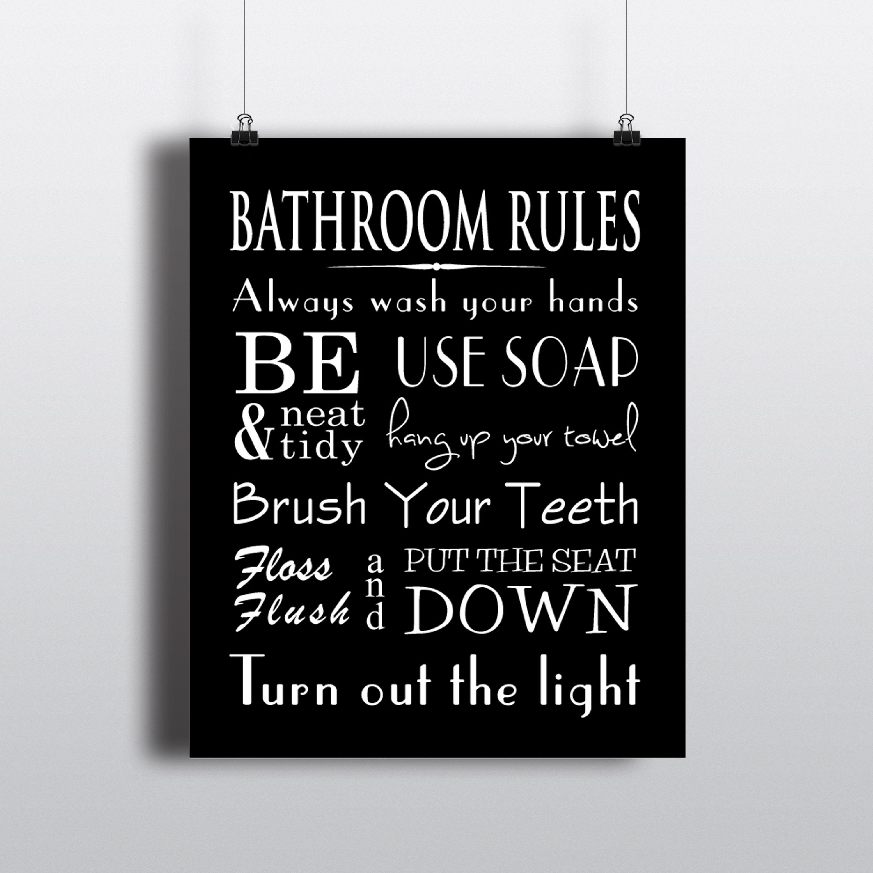Bathroom Wall Art Word Art PRINT Bathroom Rules Etsy