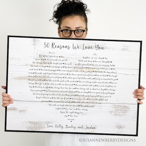 50 Reasons We Love You Heart Art - Gift for Mom, Dad, or Anniversary