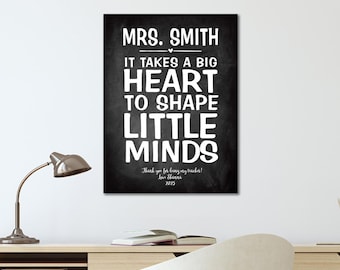 Personalized Teacher Appreciation Print: Big Heart Typography, Custom Name & Date