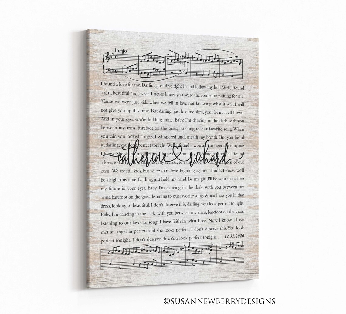 Any song lyrics PRINT OR CANVAS Song lyrics with sheet music | Etsy
