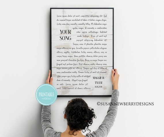 ART PRINTABLE Song Lyrics Wall Art PRINT Personalized - Etsy