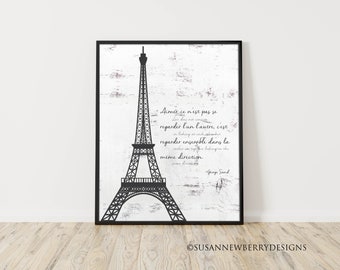 Inspirational PRINT or CANVAS - Love does not consist in looking at each other... Eiffel Tower Paris France - Love Quote Wall Decor